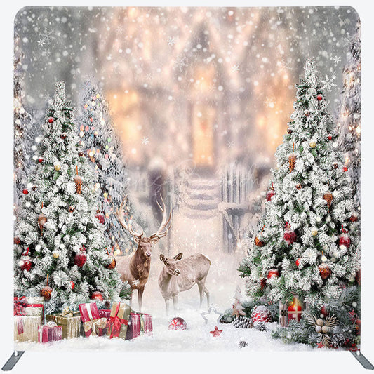 Lofaris Blurry Snowy Wild Elk Christmas Pillow Case Backdrop