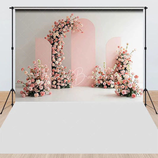 Lofaris Blush Pink Floral Arched Panels Combo Set Backdrop Elegant Roses Wedding Baby Shower Party Decor