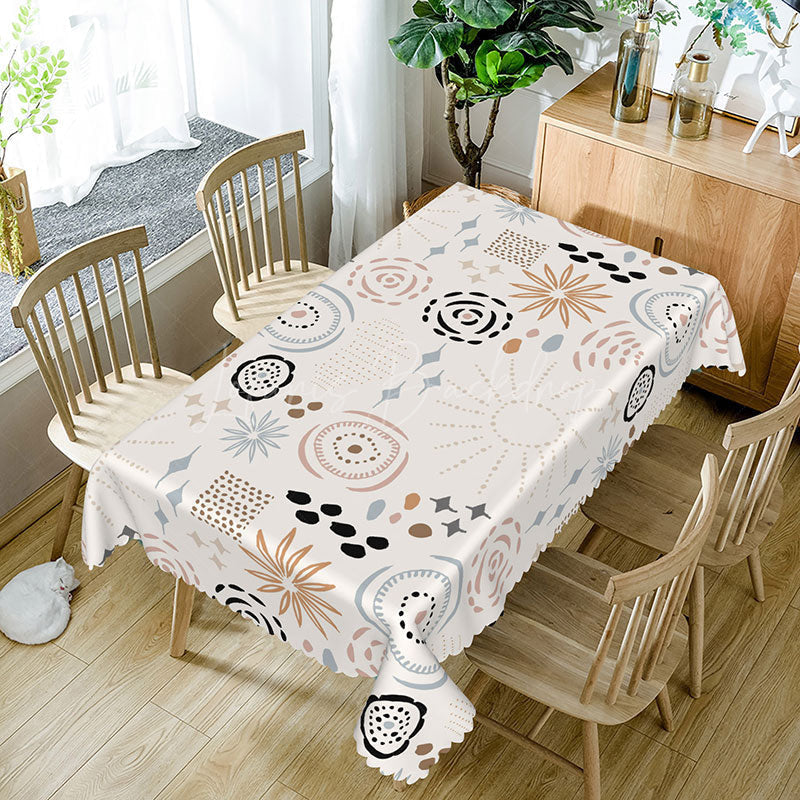Lofaris Bohemian Abstract Tablecloth with Spirals and Speckles for Eclectic Artistic Dining Room Decor