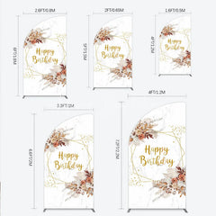 Lofaris Bohemian Happy Birthday Half Moon Arched Backdrop Pampas Grass and Dried Flowers Gold Geometric Frame for Elegant Decor