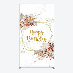 Lofaris Bohemian Happy Birthday Rectangleed Backdrop Pampas Grass and Dried Flowers Gold Geometric Frame for Elegant Decor