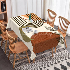 Lofaris Boho Abstract Geometric Rectangle Tablecloth Modern Orange Brown Stripe Dining Table Decor for Kitchen and Parties