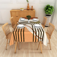 Lofaris Boho Abstract Geometric Rectangle Tablecloth Modern Orange Brown Stripe Dining Table Decor for Kitchen and Parties