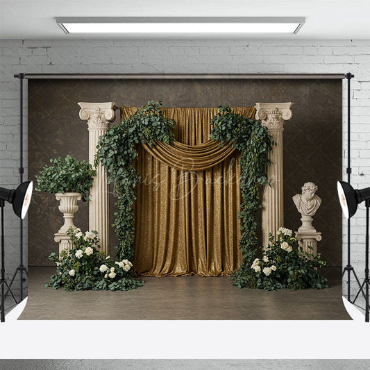 Lofaris Boho Athens Floral Golden Curtain Wedding Backdrop