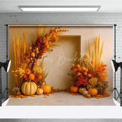 Lofaris Boho Autumn Floral Arch Photography Backdrop Pampas Grass and Pumpkins Modern Fall Wedding Photo Booth Decor
