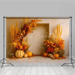 Lofaris Boho Autumn Floral Arch Photography Backdrop Pampas Grass and Pumpkins Modern Fall Wedding Photo Booth Decor