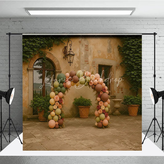 Lofaris Boho Balloon Arch Backdrop Sage Green Brown Flower Background Rustic Courtyard Wedding Birthday Party Decor