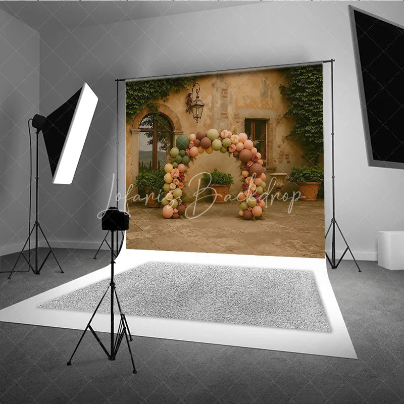 Lofaris Boho Balloon Arch Backdrop Sage Green Brown Flower Background Rustic Courtyard Wedding Birthday Party Decor