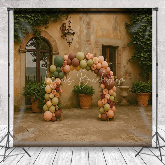 Lofaris Boho Balloon Arch Backdrop Sage Green Brown Flower Background Rustic Courtyard Wedding Birthday Party Decor