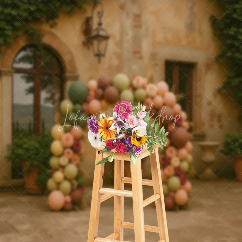 Lofaris Boho Balloon Arch Backdrop Sage Green Brown Flower Background Rustic Courtyard Wedding Birthday Party Decor