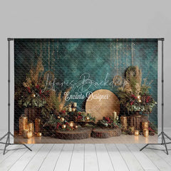 Lofaris Boho Blue Christmas Backdrop Rustic Gold Lantern Floral Photography Background