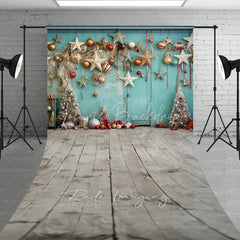 Lofaris Boho Christmas Sweep Backdrop Teal Wall Hanging Star Ornament Background Rustic White Tree Winter Holiday Party Decoration