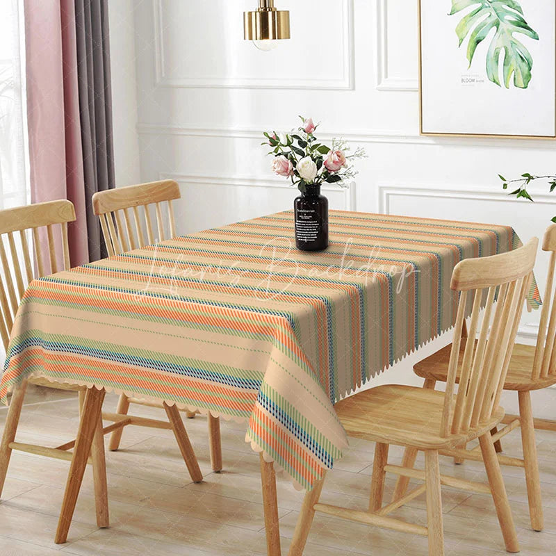 Lofaris Boho Colorful Striped Rectangle Tablecloth Texture Pattern for Kitchen Dining Party Decor Washable Table Cover