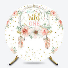 Lofaris Boho Feather Floral Wild One Round Birthday Backdrop