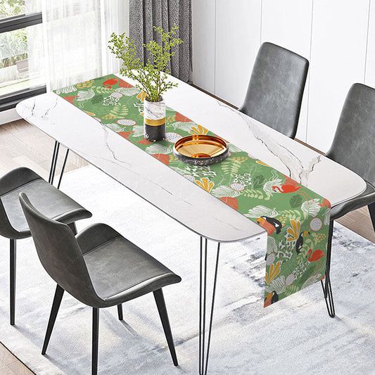 Lofaris Boho Flamingo and Tropical Leaves Table Runner Fresh Green Monstera Pink Summer Party Decoration