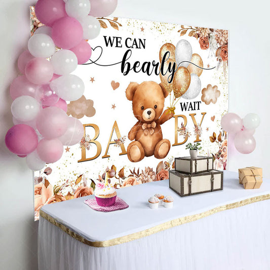 Lofaris Boho Floral Balloon Bearly Wait Baby Shower Backdrop