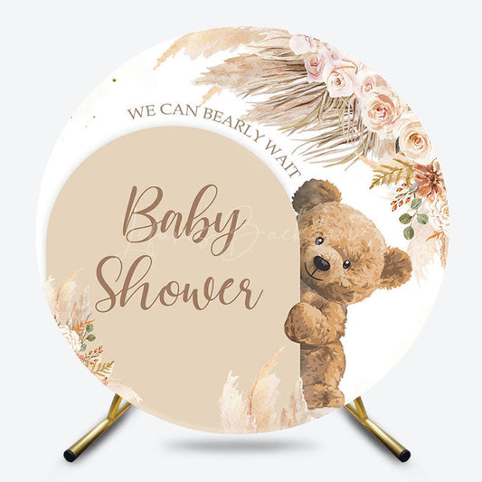 Lofaris Boho Floral Bearly Wait Round Baby Shower Backdrop