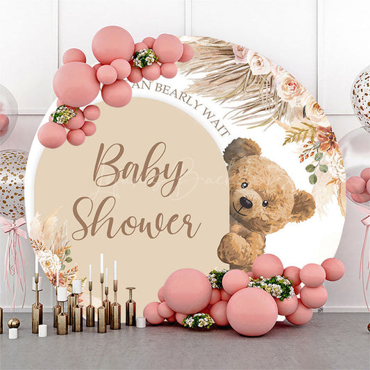 Lofaris Boho Floral Bearly Wait Round Baby Shower Backdrop