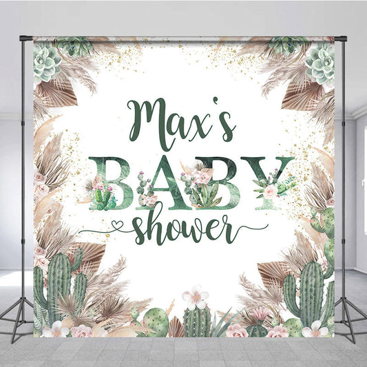 Lofaris Boho Floral Cactus Desert Custom Baby Shower Backdrop