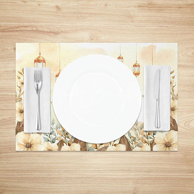 Lofaris Boho Floral Moon and Butterfly Set of 4 Placemats Ramadan Eid Mubarak Greenery Dining Mats for Spring Decor