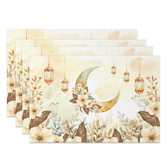 Lofaris Boho Floral Moon and Butterfly Set of 4 Placemats Ramadan Eid Mubarak Greenery Dining Mats for Spring Decor