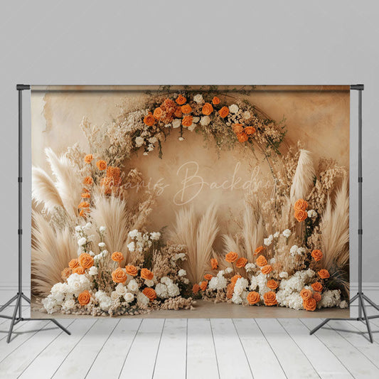 Lofaris Boho Floral Reed Retro Wall Wedding Photo Backdrop