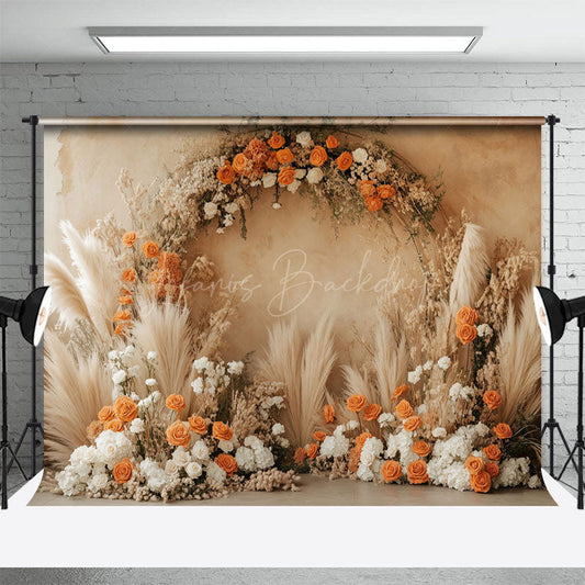 Lofaris Boho Floral Reed Retro Wall Wedding Photo Backdrop