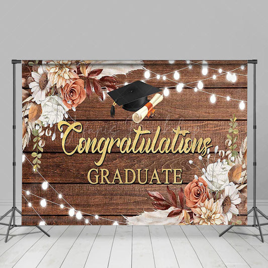 Lofaris Boho Floral Wooden Congratulations Graduate Backdrop