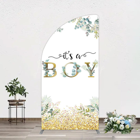 Lofaris Boho Glitter Plants Fresh Baby Shower Half Moon Arch Backdrop