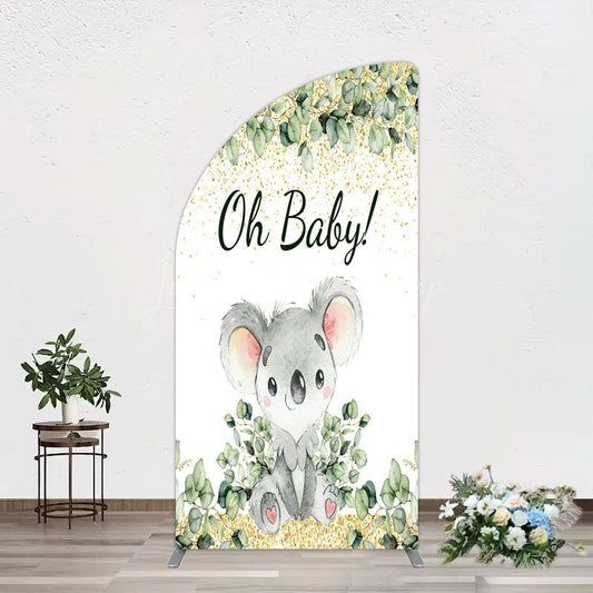 Lofaris Boho Green Glitter Koala Baby Shower Half Moon Arch Backdrop