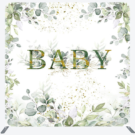 Lofaris Boho Green Leaf Baby Shower Square Tension Backdrop