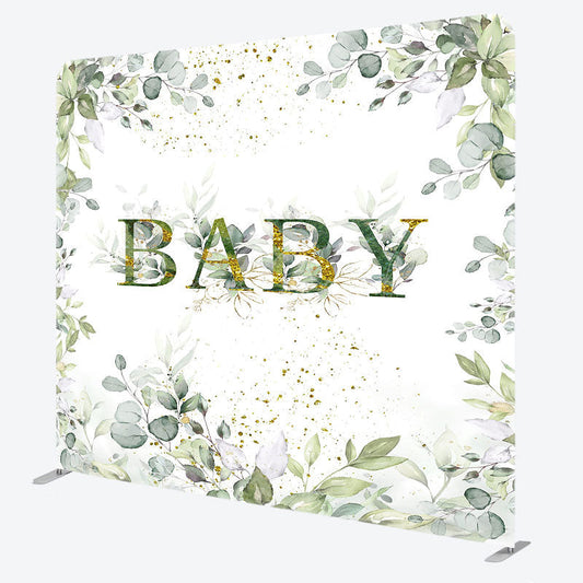 Lofaris Boho Green Leaf Baby Shower Square Tension Backdrop