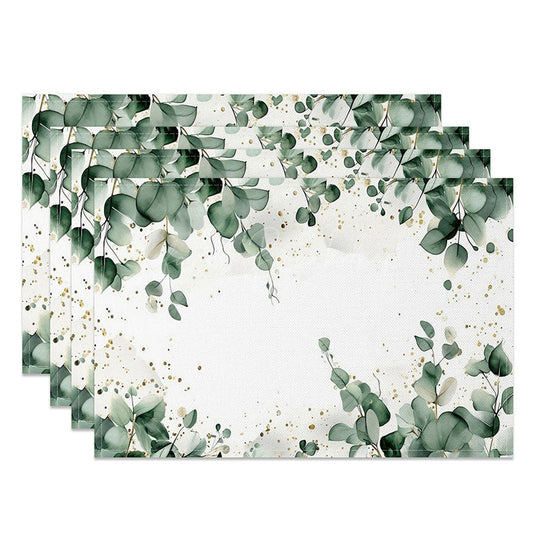 Lofaris Boho Green Leaf Placemats Set of 4 with Gold Glitter Accents for Elegant and Modern Dining Table Decor