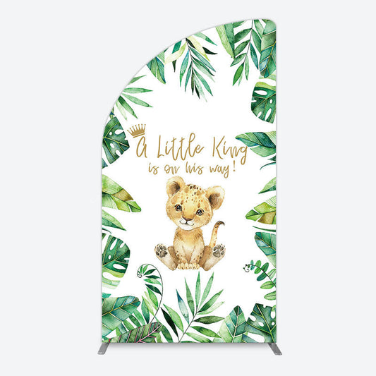 Lofaris Boho Green Leaves Lion Baby Shower Half Moon Arch Backdrop