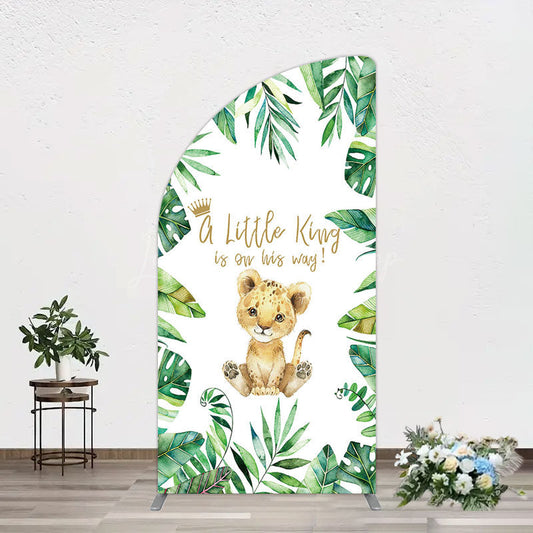 Lofaris Boho Green Leaves Lion Baby Shower Half Moon Arch Backdrop