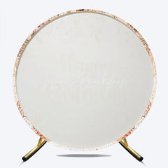 Lofaris Boho Happy Birthday Round Backdrop Pampas Grass and Dried Flowers with Gold Glitter Rustic Floral Photo Prop