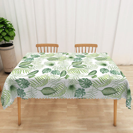 Lofaris Boho Hawaiian Rectangle Tablecloth with Green Tropical Plants for Summer Luau and Jungle Themed Party Decor