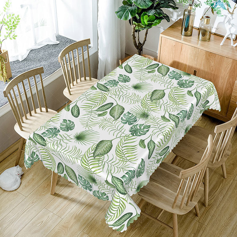 Lofaris Boho Hawaiian Rectangle Tablecloth with Green Tropical Plants for Summer Luau and Jungle Themed Party Decor