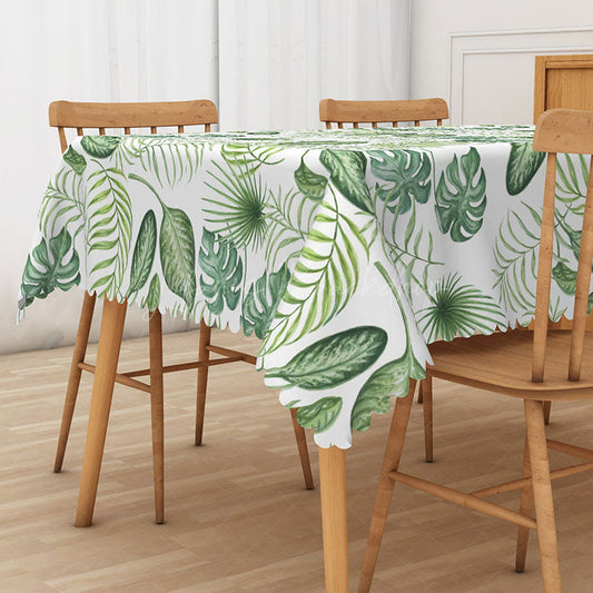 Lofaris Boho Hawaiian Rectangle Tablecloth with Green Tropical Plants for Summer Luau and Jungle Themed Party Decor