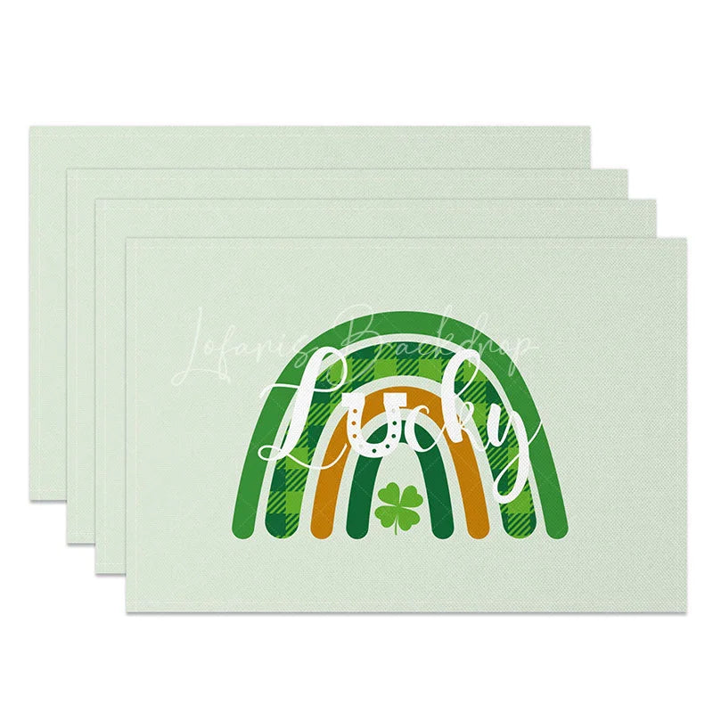 Lofaris Boho Lucky Rainbow Set of 4 Placemats St. Patricks Day Plaid and Mint Green Table Mats