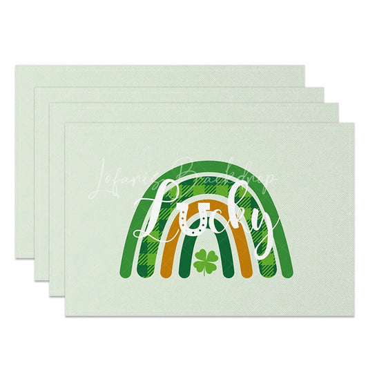 Lofaris Boho Lucky Rainbow Set of 4 Placemats St. Patricks Day Plaid and Mint Green Table Mats