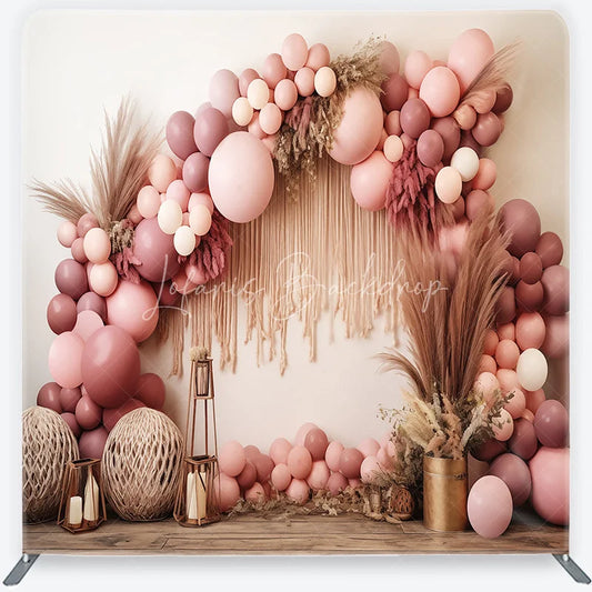 Lofaris Boho Pink Blush Balloon Arch square double-sided backdrop Macrame Pampas Grass Baby Shower Birthday Decor
