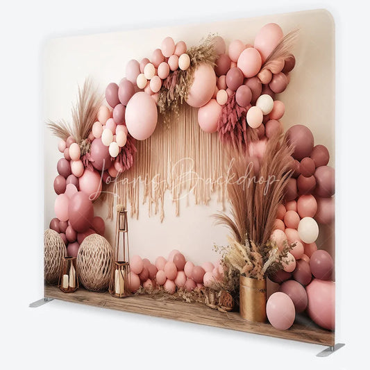 Lofaris Boho Pink Blush Balloon Arch square double-sided backdrop Macrame Pampas Grass Baby Shower Birthday Decor