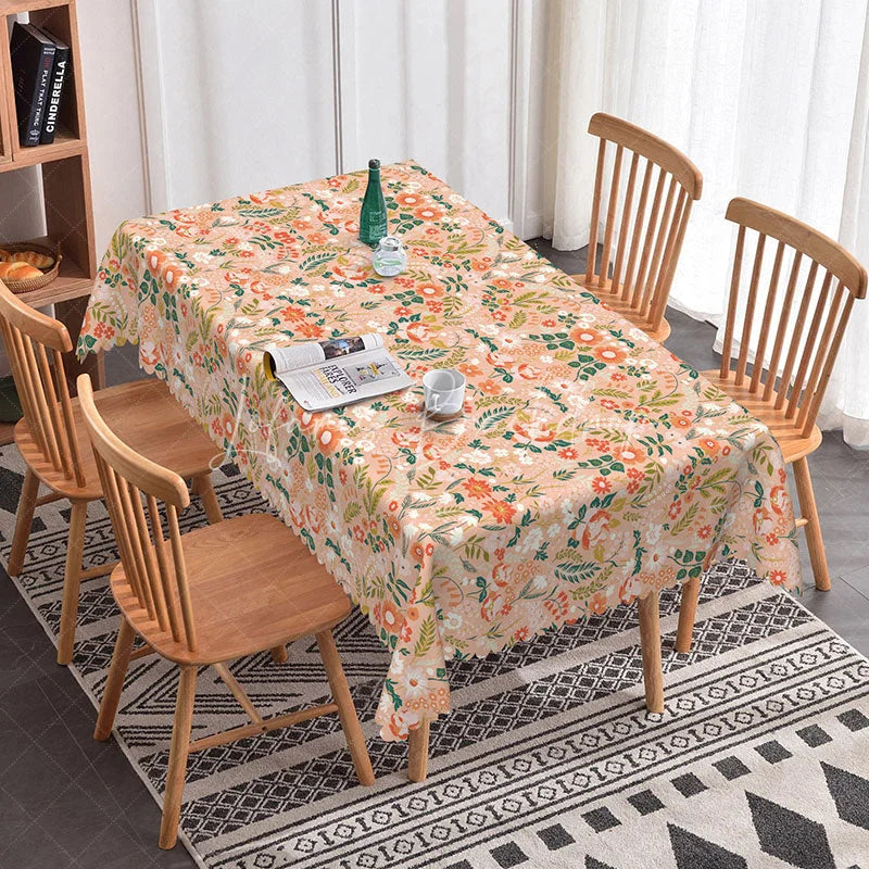 Lofaris Boho Pink Floral Rectangle Tablecloth Spring Wildflower Leaf Pattern for Girl Birthday Baby Shower Party Decor