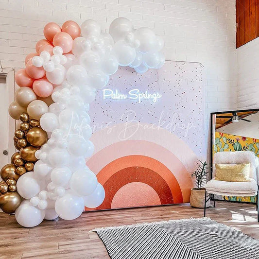 Lofaris Boho Rainbow Arch Tension Fabric Backdrop Terracotta Pink Abstract Sun Background Minimalist Baby Shower Decor