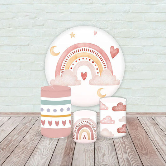 Lofaris Boho Rainbow Birthday Round Backdrop Kit Muted Earthy Tones and Clouds Girls First Photo Prop Decor