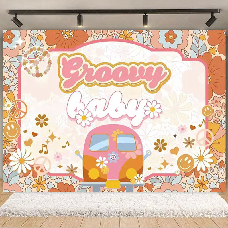 Lofaris Boho Rainbow Groovy One Birthday Backdrop Daisy Floral and Bus Perfect Party Scene Decor for Girls