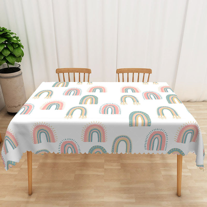 Lofaris Boho Rainbow Summer Rectangle Tablecloth Cheerful Abstract Pattern for Girls Birthday Party Decor