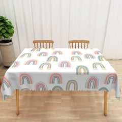 Lofaris Boho Rainbow Summer Rectangle Tablecloth Cheerful Abstract Pattern for Girls Birthday Party Decor