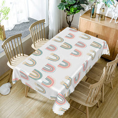 Lofaris Boho Rainbow Summer Rectangle Tablecloth Cheerful Abstract Pattern for Girls Birthday Party Decor